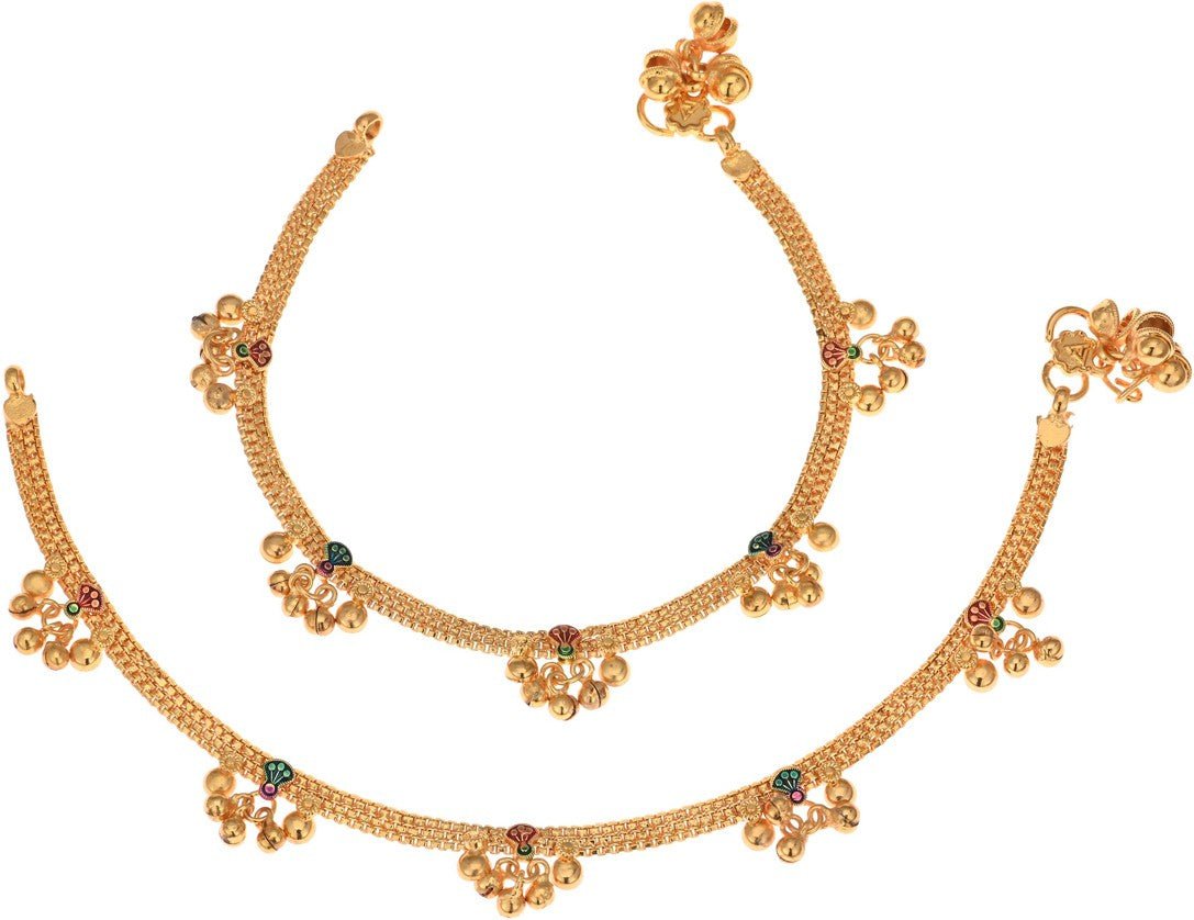 AanyaCentric Gold-Polished White Metal Payal Indian Traditional Ethnic Fashion Imitation Jewellery Foot Chain | Swadesiicart