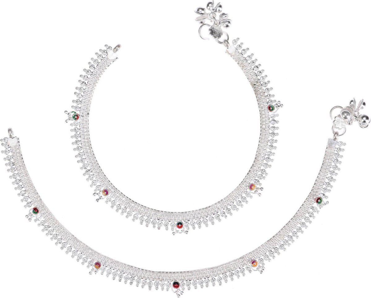 AanyaCentric Silver Plated White Metal Payal Indian Traditional Ethnic Fashion Imitation Jewellery Foot Chain | Swadesiicart