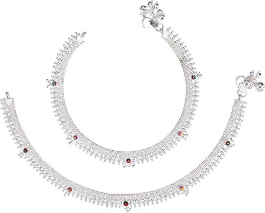 AanyaCentric Silver Plated White Metal Payal Indian Traditional Ethnic Fashion Imitation Jewellery Foot Chain | Swadesiicart