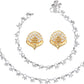 AanyaCentric Stylish Silver Plated Anklet & Gold-Polished American Diamond Earring Combo for Girls & Women
