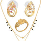 AanyaCentric Gold-Polished Jewelry Combo: Elegant Short Mangalsutra, Finger Ring, and American Diamond Earrings Set