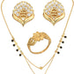 AanyaCentric Gold-Polished Jewelry Combo: Elegant Short Mangalsutra, Finger Ring, and American Diamond Earrings Set