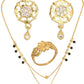 AanyaCentric Gold-Polished Jewelry Combo: Elegant Short Mangalsutra, Finger Ring, and American Diamond Earrings Set