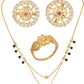 AanyaCentric Gold-Polished Jewelry Combo: Elegant Short Mangalsutra, Finger Ring, and American Diamond Earrings Set