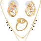 AanyaCentric Gold-Polished Jewelry Combo: Elegant Short Mangalsutra, Finger Ring, and American Diamond Earrings Set