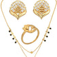 AanyaCentric Gold-Polished Jewelry Combo: Elegant Short Mangalsutra, Finger Ring, and American Diamond Earrings Set