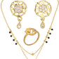 AanyaCentric Gold-Polished Jewelry Combo: Elegant Short Mangalsutra, Finger Ring, and American Diamond Earrings Set
