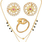 AanyaCentric Gold-Polished Jewelry Combo: Elegant Short Mangalsutra, Finger Ring, and American Diamond Earrings Set