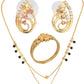 AanyaCentric Gold-Polished Jewelry Combo: Elegant Short Mangalsutra, Finger Ring, and American Diamond Earrings Set