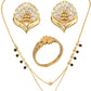 AanyaCentric Gold-Polished Jewelry Combo: Elegant Short Mangalsutra, Finger Ring, and American Diamond Earrings Set