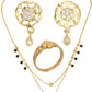 AanyaCentric Gold-Polished Jewelry Combo: Elegant Short Mangalsutra, Finger Ring, and American Diamond Earrings Set