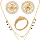 AanyaCentric Gold-Polished Jewelry Combo: Elegant Short Mangalsutra, Finger Ring, and American Diamond Earrings Set