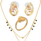 AanyaCentric Gold-Polished Jewelry Combo: Elegant Short Mangalsutra, Finger Ring, and American Diamond Earrings Set