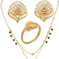 AanyaCentric Gold-Polished Jewelry Combo: Elegant Short Mangalsutra, Finger Ring, and American Diamond Earrings Set