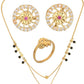 AanyaCentric Gold-Polished Jewelry Combo: Elegant Short Mangalsutra, Finger Ring, and American Diamond Earrings Set