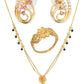 AanyaCentric Gold-Polished Jewelry Combo: Elegant Short Mangalsutra, Finger Ring, and American Diamond Earrings Set