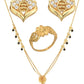 AanyaCentric Gold-Polished Jewelry Combo: Elegant Short Mangalsutra, Finger Ring, and American Diamond Earrings Set