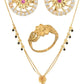 AanyaCentric Gold-Polished Jewelry Combo: Elegant Short Mangalsutra, Finger Ring, and American Diamond Earrings Set