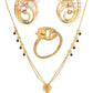 AanyaCentric Gold-Polished Jewelry Combo: Elegant Short Mangalsutra, Finger Ring, and American Diamond Earrings Set