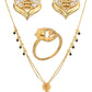 AanyaCentric Gold-Polished Jewelry Combo: Elegant Short Mangalsutra, Finger Ring, and American Diamond Earrings Set