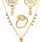 AanyaCentric Gold-Polished Jewelry Combo: Elegant Short Mangalsutra, Finger Ring, and American Diamond Earrings Set