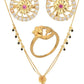 AanyaCentric Gold-Polished Jewelry Combo: Elegant Short Mangalsutra, Finger Ring, and American Diamond Earrings Set