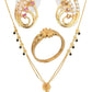 AanyaCentric Gold-Polished Jewelry Combo: Elegant Short Mangalsutra, Finger Ring, and American Diamond Earrings Set