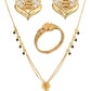 AanyaCentric Gold-Polished Jewelry Combo: Elegant Short Mangalsutra, Finger Ring, and American Diamond Earrings Set