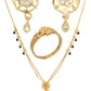 AanyaCentric Gold-Polished Jewelry Combo: Elegant Short Mangalsutra, Finger Ring, and American Diamond Earrings Set