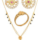 AanyaCentric Gold-Polished Jewelry Combo: Elegant Short Mangalsutra, Finger Ring, and American Diamond Earrings Set