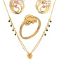 AanyaCentric Gold-Polished Jewelry Combo: Elegant Short Mangalsutra, Finger Ring, and American Diamond Earrings Set