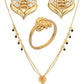 AanyaCentric Gold-Polished Jewelry Combo: Elegant Short Mangalsutra, Finger Ring, and American Diamond Earrings Set