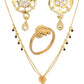 AanyaCentric Gold-Polished Jewelry Combo: Elegant Short Mangalsutra, Finger Ring, and American Diamond Earrings Set