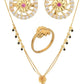 AanyaCentric Gold-Polished Jewelry Combo: Elegant Short Mangalsutra, Finger Ring, and American Diamond Earrings Set
