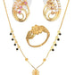 AanyaCentric Gold-Polished Jewelry Combo: Elegant Short Mangalsutra, Finger Ring, and American Diamond Earrings Set