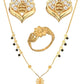 AanyaCentric Gold-Polished Jewelry Combo: Elegant Short Mangalsutra, Finger Ring, and American Diamond Earrings Set