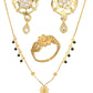 AanyaCentric Gold-Polished Jewelry Combo: Elegant Short Mangalsutra, Finger Ring, and American Diamond Earrings Set