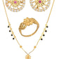 AanyaCentric Gold-Polished Jewelry Combo: Elegant Short Mangalsutra, Finger Ring, and American Diamond Earrings Set