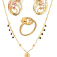 AanyaCentric Gold-Polished Jewelry Combo: Elegant Short Mangalsutra, Finger Ring, and American Diamond Earrings Set