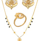 AanyaCentric Gold-Polished Jewelry Combo: Elegant Short Mangalsutra, Finger Ring, and American Diamond Earrings Set