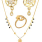 AanyaCentric Gold-Polished Jewelry Combo: Elegant Short Mangalsutra, Finger Ring, and American Diamond Earrings Set