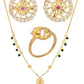 AanyaCentric Gold-Polished Jewelry Combo: Elegant Short Mangalsutra, Finger Ring, and American Diamond Earrings Set