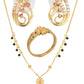 AanyaCentric Gold-Polished Jewelry Combo: Elegant Short Mangalsutra, Finger Ring, and American Diamond Earrings Set