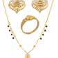 AanyaCentric Gold-Polished Jewelry Combo: Elegant Short Mangalsutra, Finger Ring, and American Diamond Earrings Set