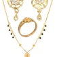 AanyaCentric Gold-Polished Jewelry Combo: Elegant Short Mangalsutra, Finger Ring, and American Diamond Earrings Set