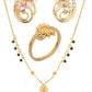 AanyaCentric Gold-Polished Jewelry Combo: Elegant Short Mangalsutra, Finger Ring, and American Diamond Earrings Set