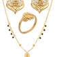 AanyaCentric Gold-Polished Jewelry Combo: Elegant Short Mangalsutra, Finger Ring, and American Diamond Earrings Set