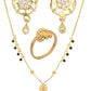 AanyaCentric Gold-Polished Jewelry Combo: Elegant Short Mangalsutra, Finger Ring, and American Diamond Earrings Set