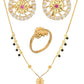 AanyaCentric Gold-Polished Jewelry Combo: Elegant Short Mangalsutra, Finger Ring, and American Diamond Earrings Set