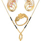 AanyaCentric Gold-Polished Jewelry Combo: Elegant Short Mangalsutra, Finger Ring, and American Diamond Earrings Set